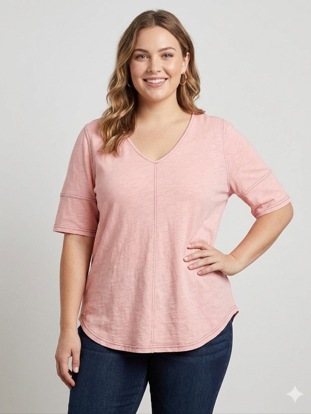 Suzanne Betro Soft V-Neck Short Sleeve Peach Top